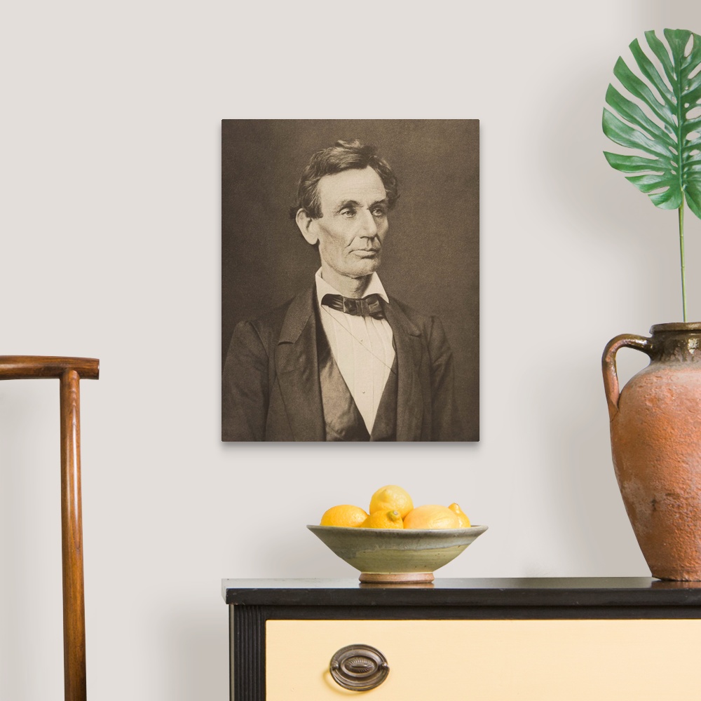 A traditional room featuring Vintage Civil War photo of President Abraham Lincoln.