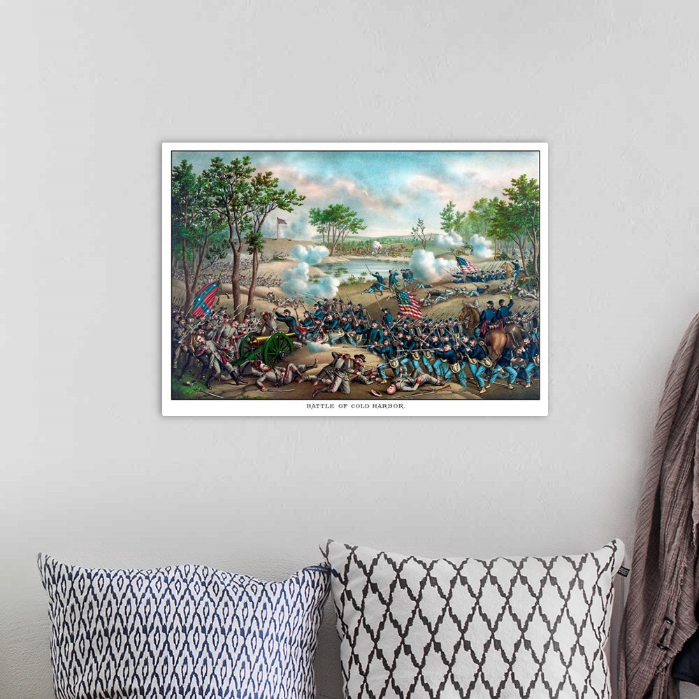 A bohemian room featuring Vintage Civil War print of the Battle of Cold Harbor. Cold Harbor took place June 1864, between t...