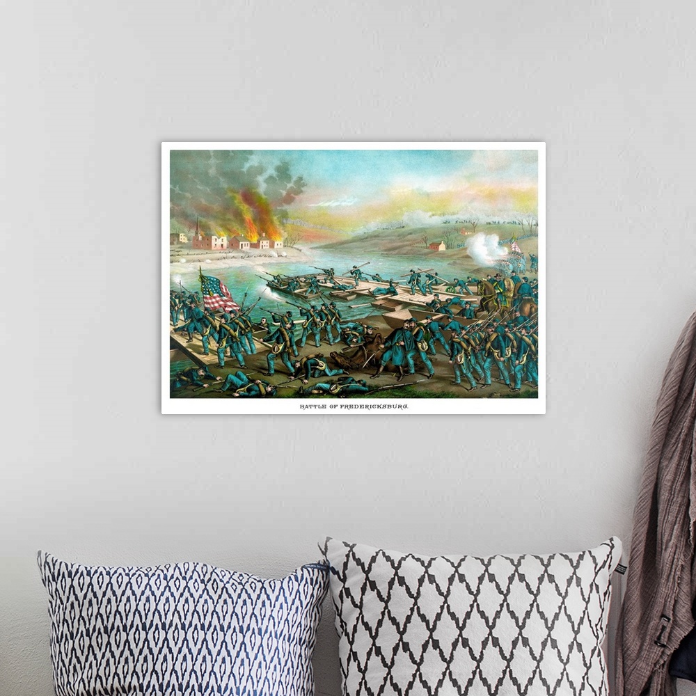 A bohemian room featuring Vintage Civil War print of the Battle of Fredericksburg. The battle was fought December 11...15, ...