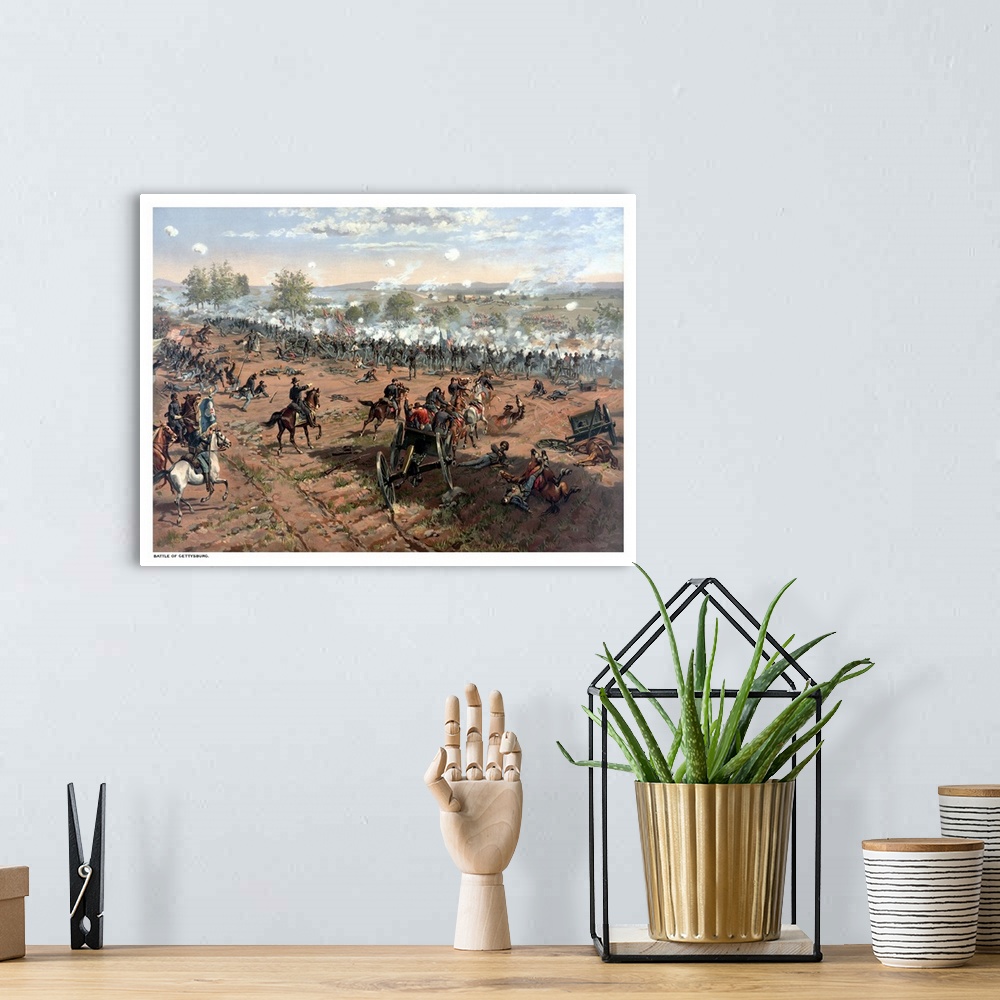 A bohemian room featuring Vintage Civil War print of the Battle of Gettysburg. The famous battle took place in early July 1...