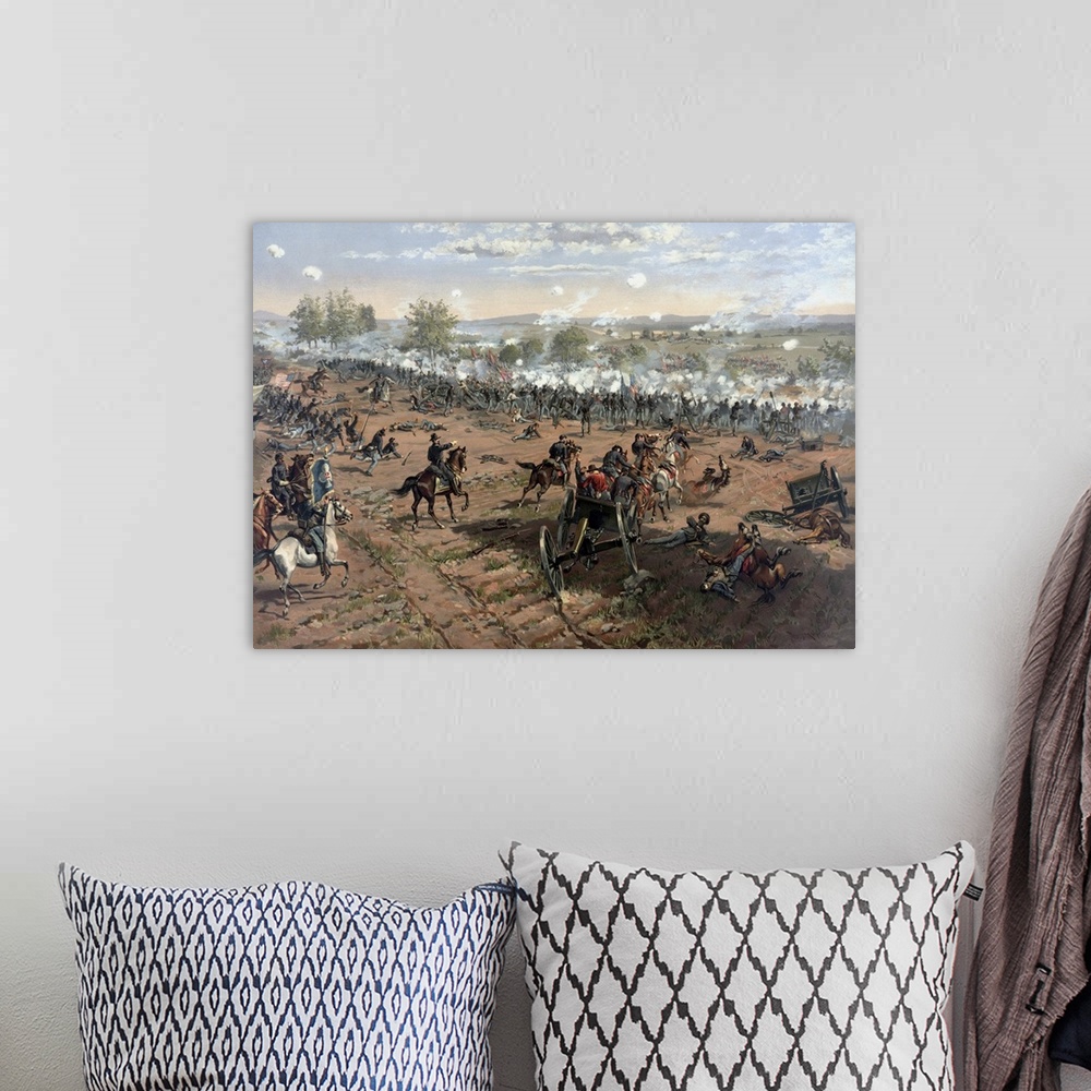 A bohemian room featuring Vintage Civil War print of the Battle of Gettysburg.