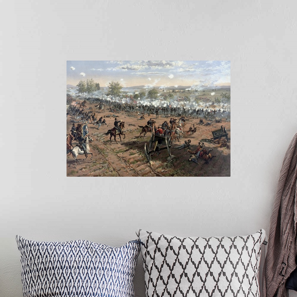 A bohemian room featuring Vintage Civil War print of the Battle of Gettysburg.