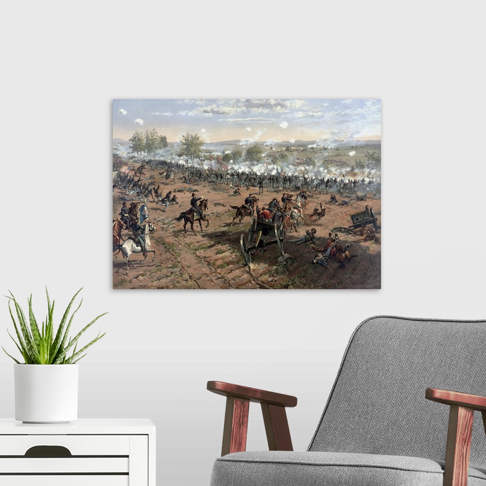 A modern room featuring Vintage Civil War print of the Battle of Gettysburg.