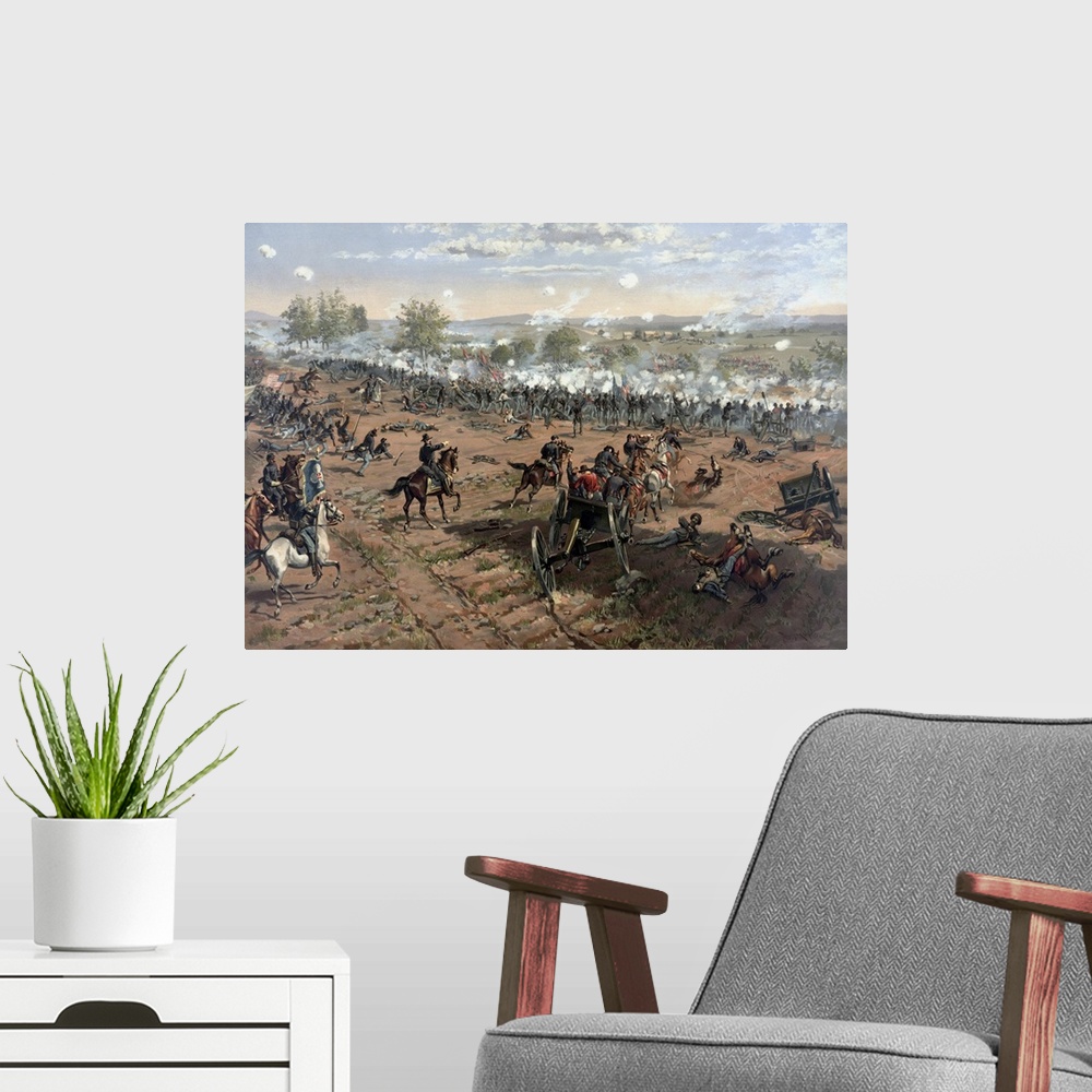 A modern room featuring Vintage Civil War print of the Battle of Gettysburg.