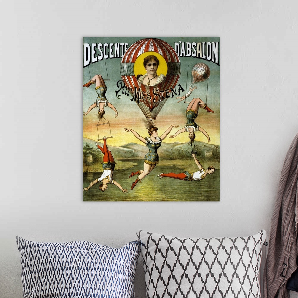 A bohemian room featuring Vintage French Circus Poster Of A Group Of Aerialists Performing