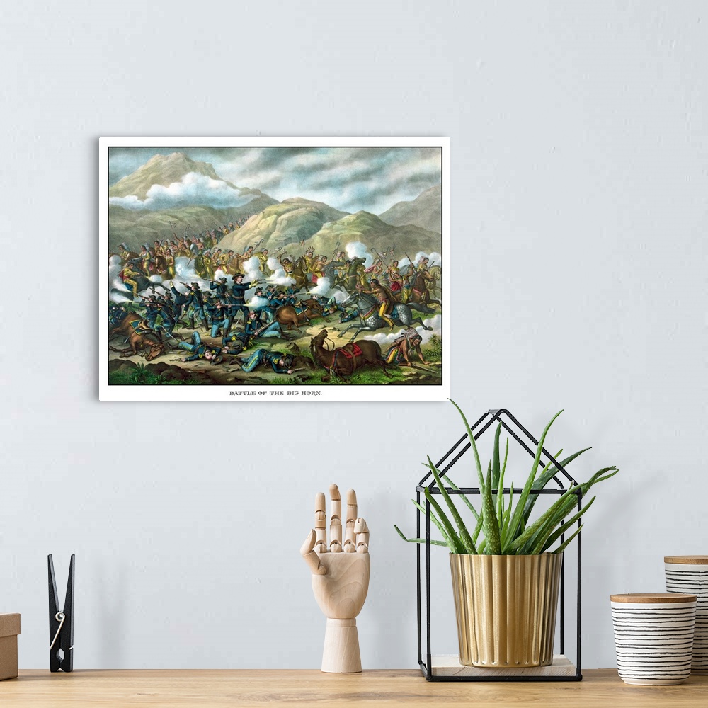 A bohemian room featuring Vintage military print featuring The Battle of Little Bighorn, also known as Custer's Last Stand....