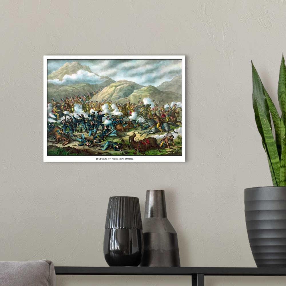 A modern room featuring Vintage military print featuring The Battle of Little Bighorn, also known as Custer's Last Stand....
