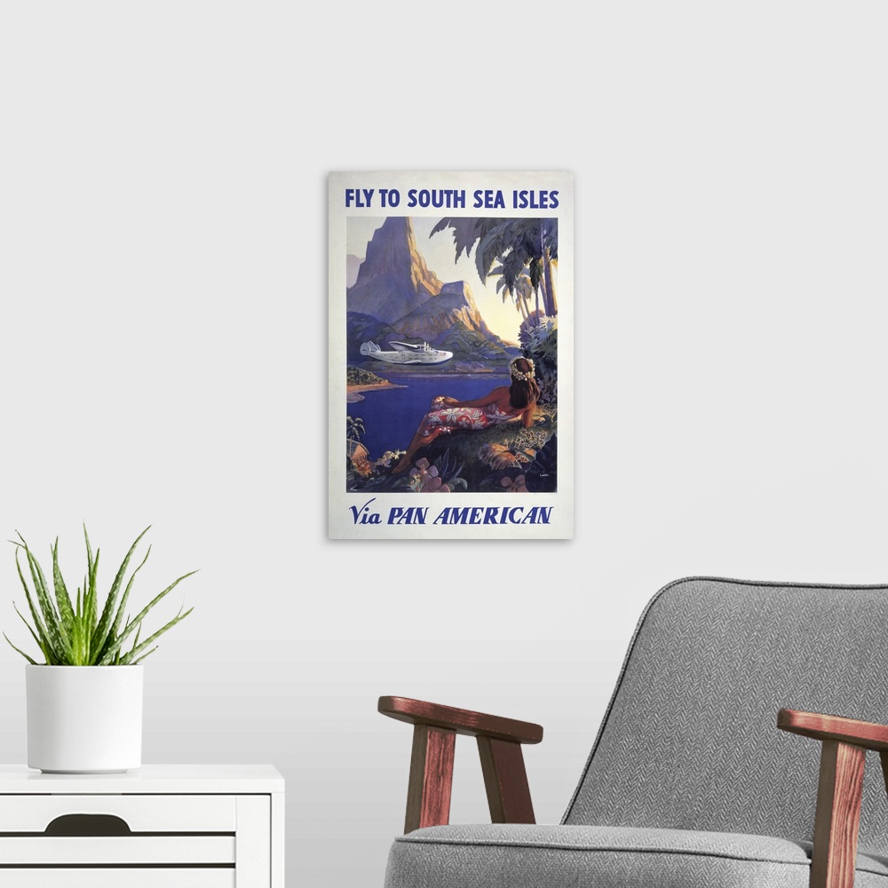 A modern room featuring Vintage Pan Am Advertisement, 1938