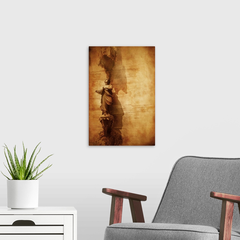 A modern room featuring Vintage photo of duomo architecture, Milan, Italy.