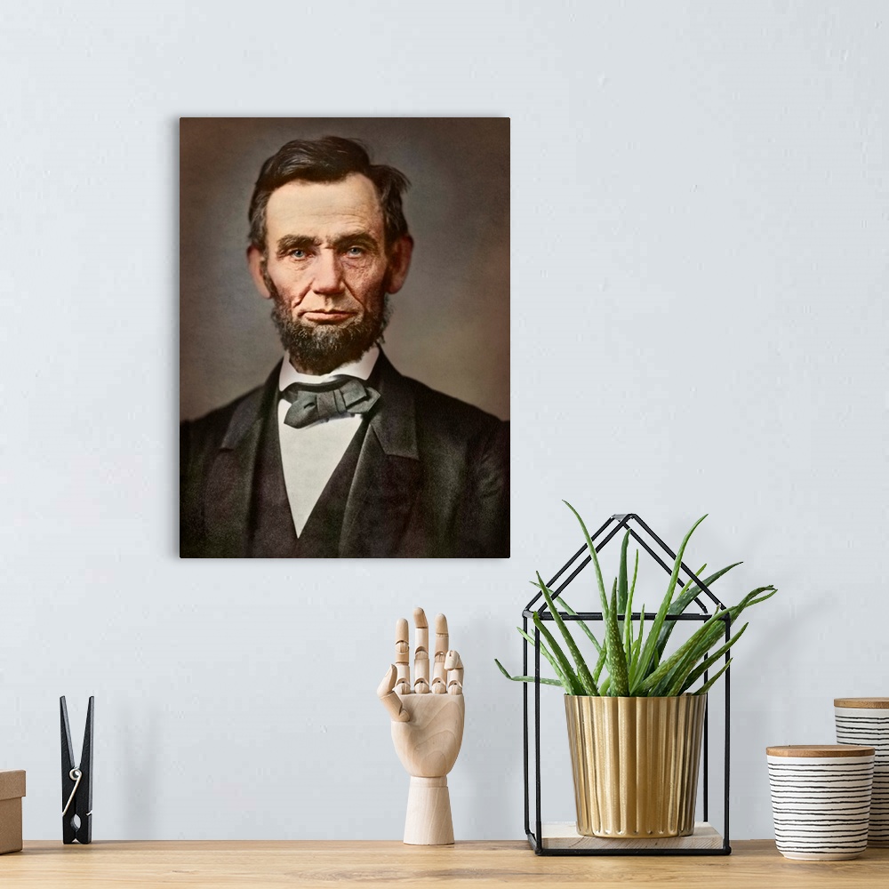 A bohemian room featuring Vintage portrait of President Abraham Lincoln. This image has been digitally colorized.