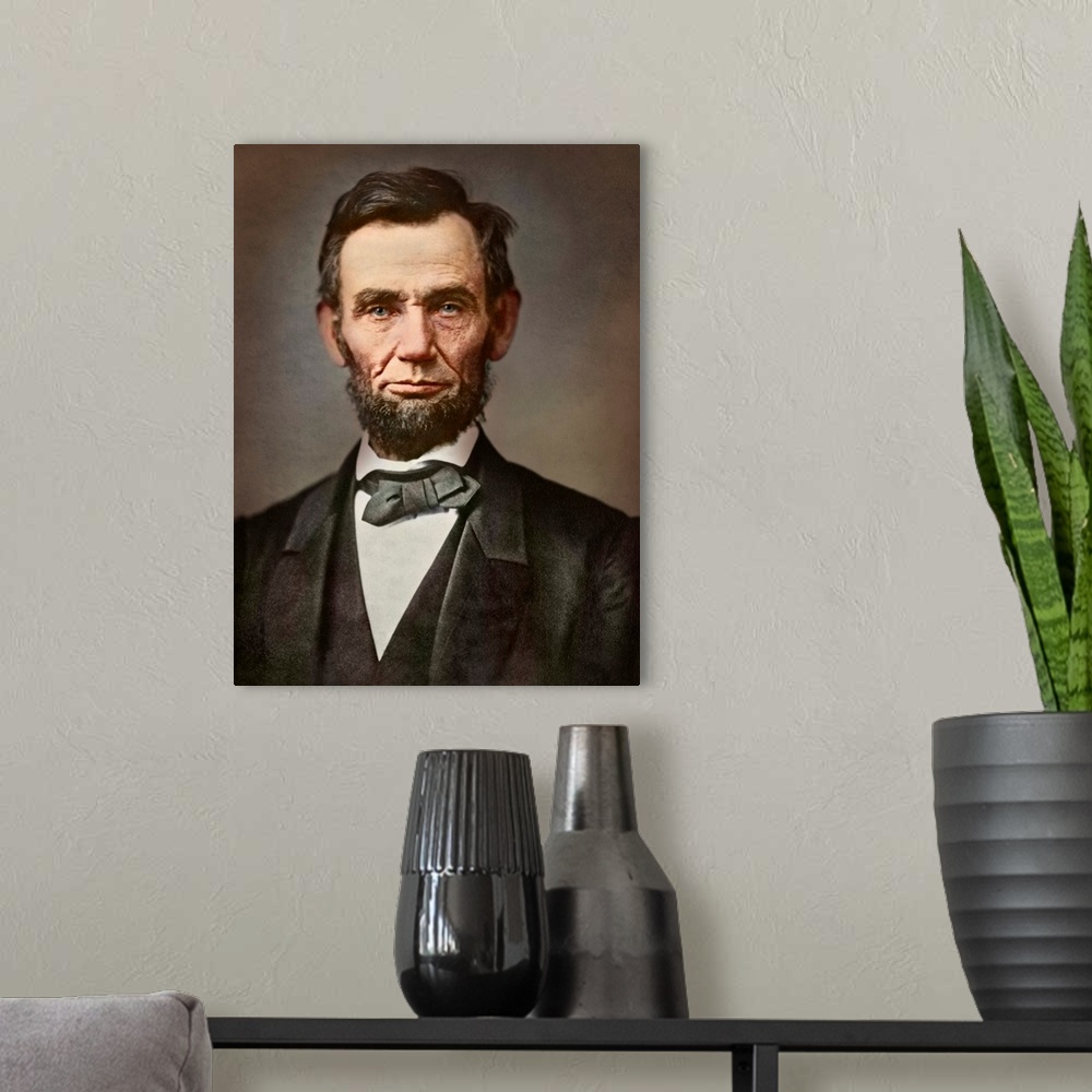 A modern room featuring Vintage portrait of President Abraham Lincoln. This image has been digitally colorized.