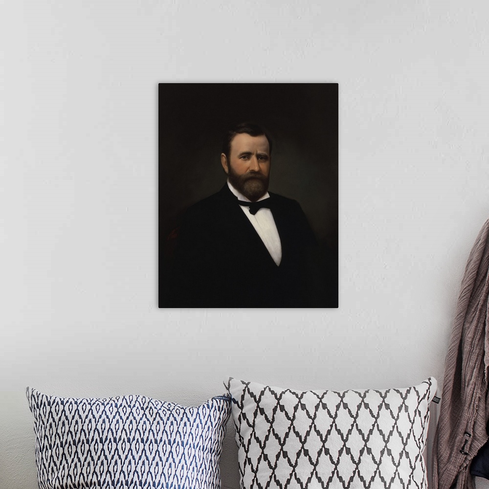 A bohemian room featuring Vintage portrait of President Ulysses S. Grant.
