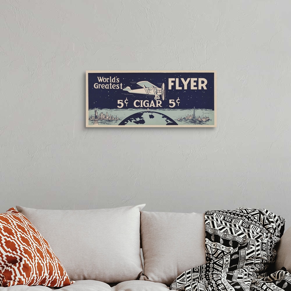 A bohemian room featuring Vintage poster of Charles Lindbergh's plane, The spirit of St. Louis.