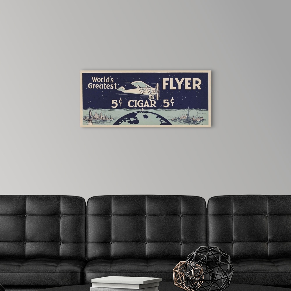A modern room featuring Vintage poster of Charles Lindbergh's plane, The spirit of St. Louis.