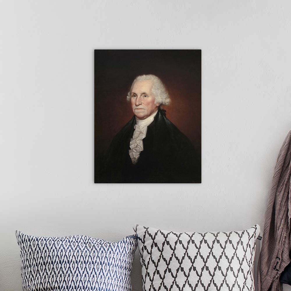 A bohemian room featuring Vintage Presidential history painting of President George Washington.