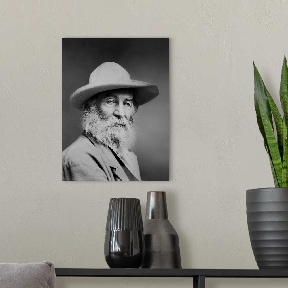 A modern room featuring Vintage print American poet of Walt Whitman.