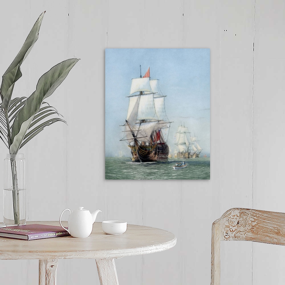 A farmhouse room featuring Vintage print of HMS Victory of the Royal Navy.