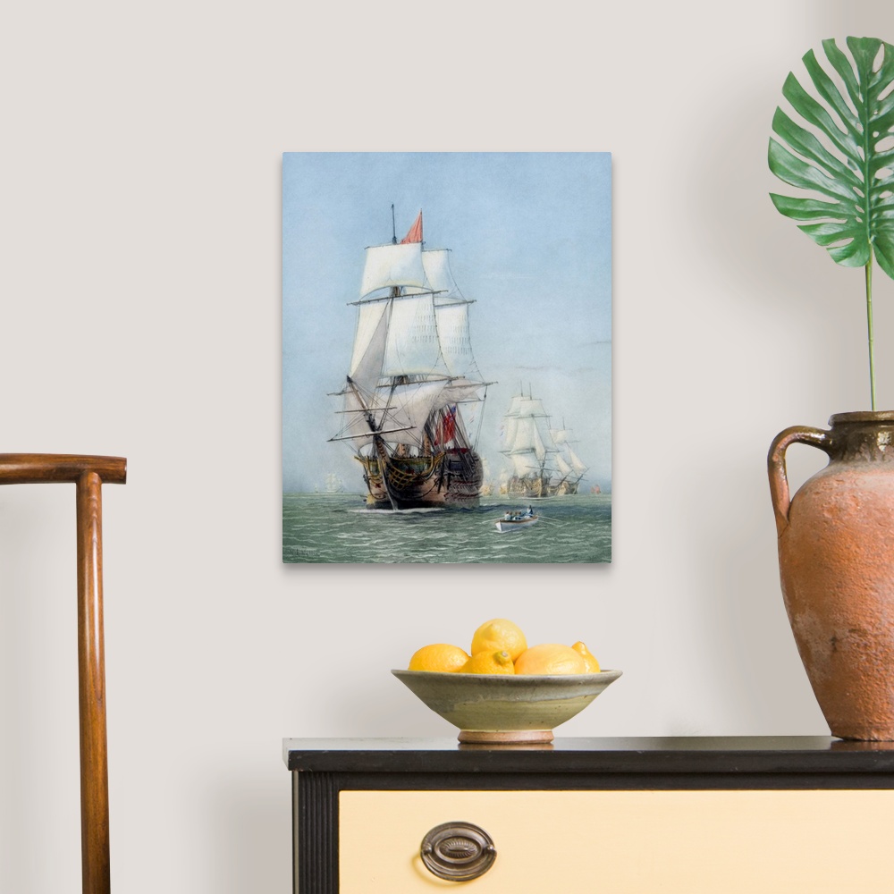 A traditional room featuring Vintage print of HMS Victory of the Royal Navy.