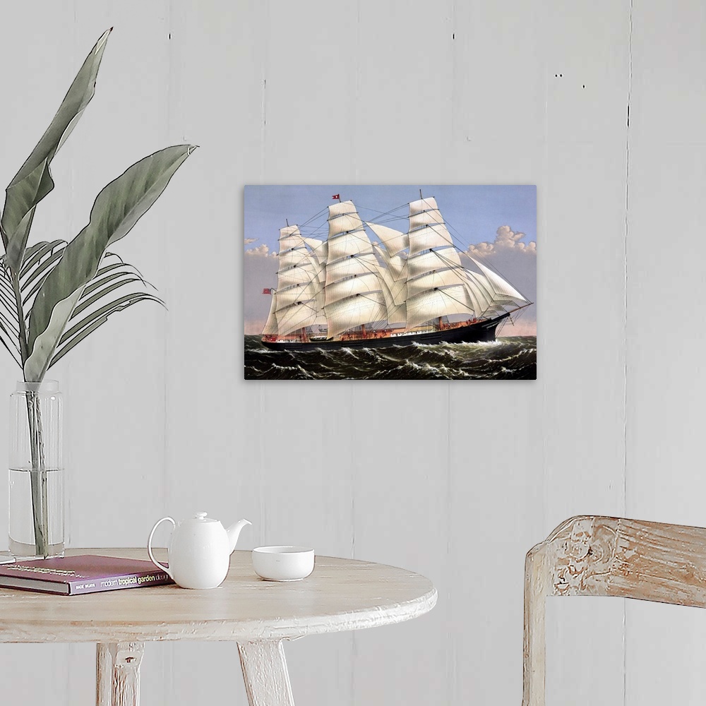 A farmhouse room featuring Vintage print of the Clipper ship Three Brothers.