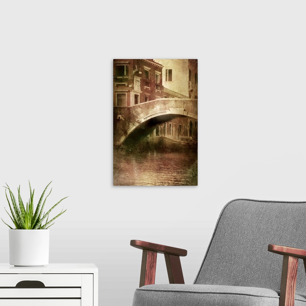 A modern room featuring Vintage shot of Venetian canal, Venice, Italy.