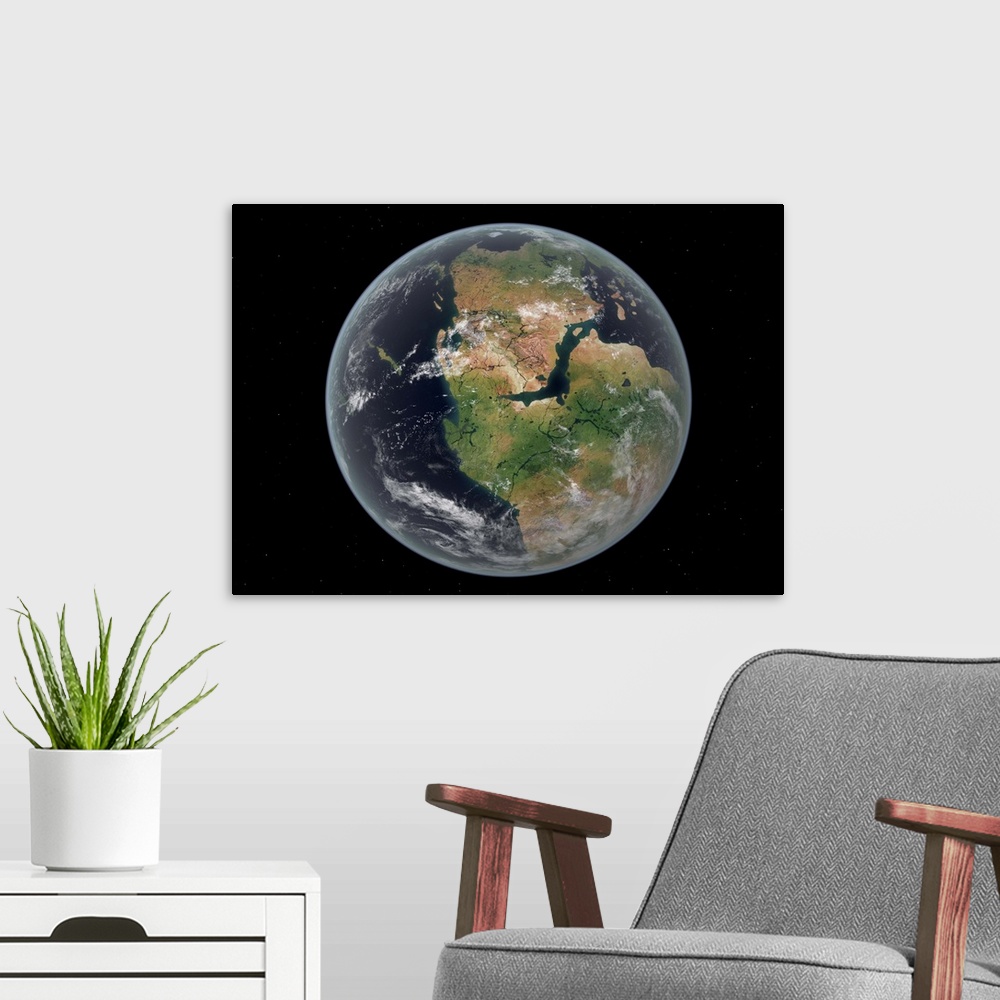 A modern room featuring This is how the western hemisphere of the Earth may have appeared 200 million years ago during th...