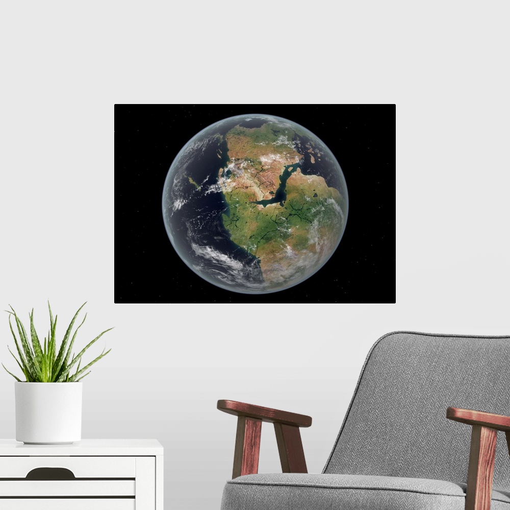 A modern room featuring This is how the western hemisphere of the Earth may have appeared 200 million years ago during th...