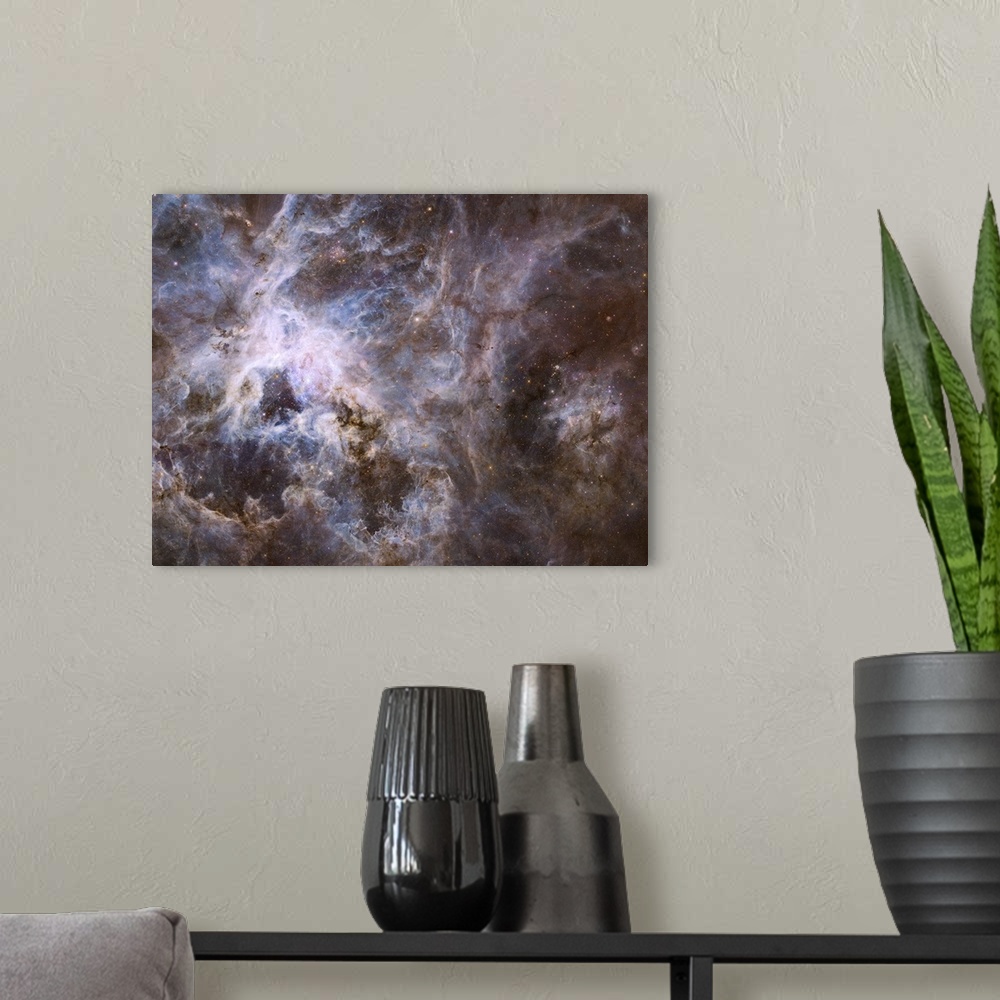 A modern room featuring Widefield view of 30 Doradus, spanning a width of 600 light-years, shows a star factory of more t...
