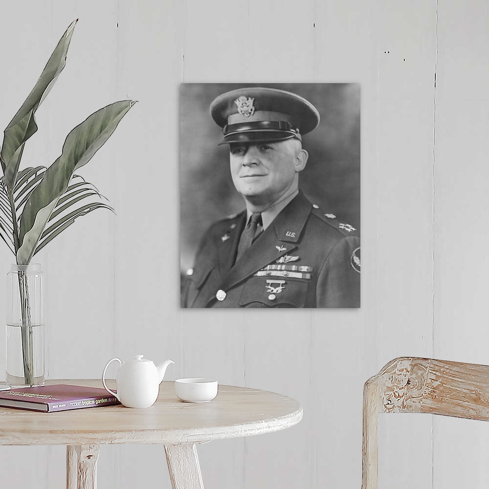 A farmhouse room featuring World War II portrait of General Henry H. Arnold.