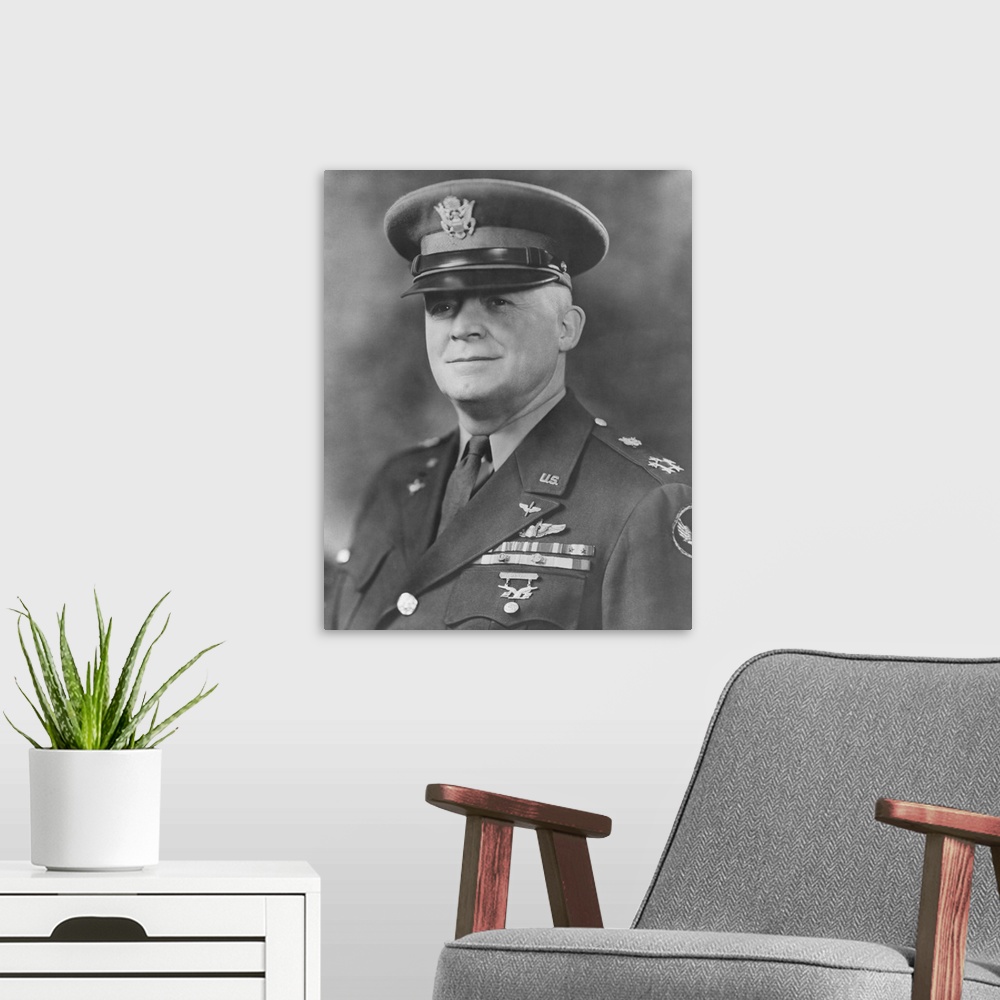 A modern room featuring World War II portrait of General Henry H. Arnold.