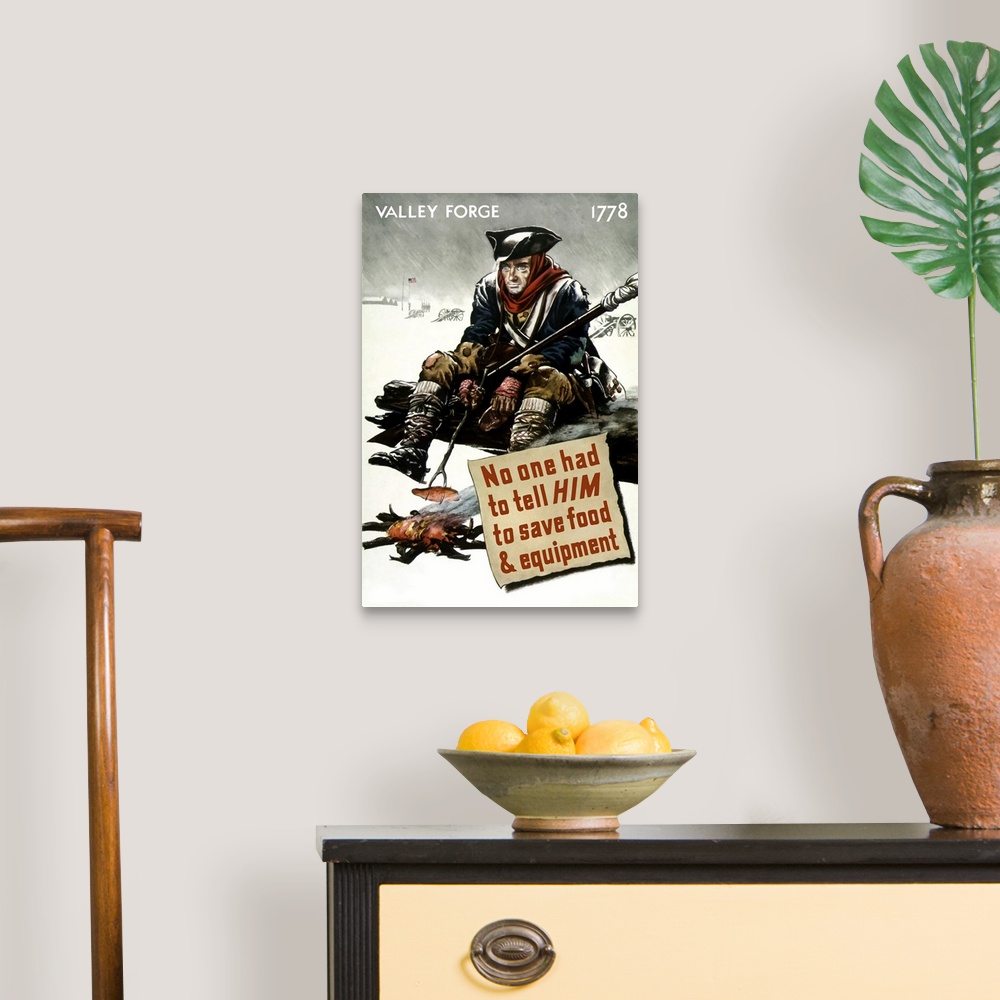 A traditional room featuring Vintage World War II poster featuring a Revolutionary War soldier cooking over a fire at Valley F...