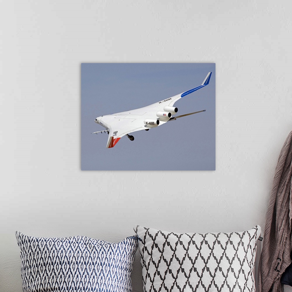 A bohemian room featuring X48B Blended Wing Body in flight