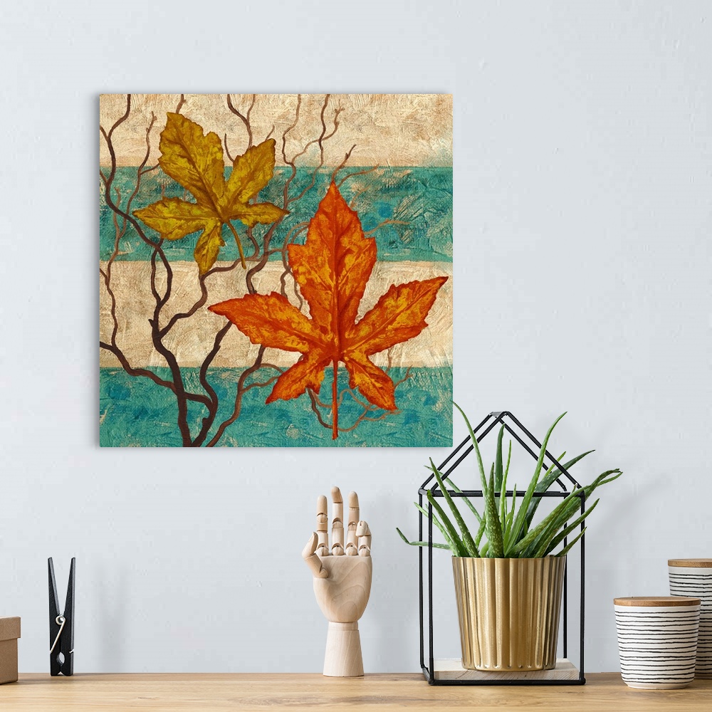A bohemian room featuring Autumn Stripe with Leaves I
