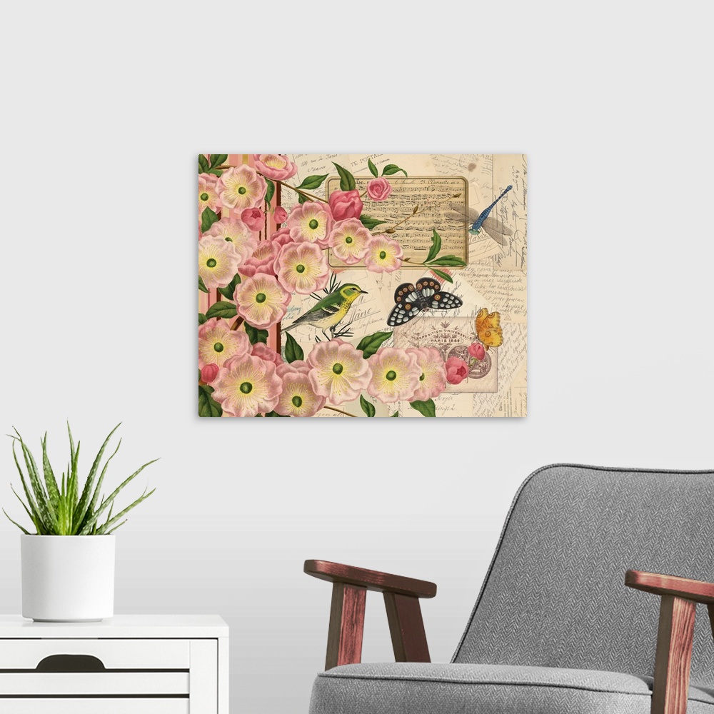 A modern room featuring Cherry Blossom Botanical I