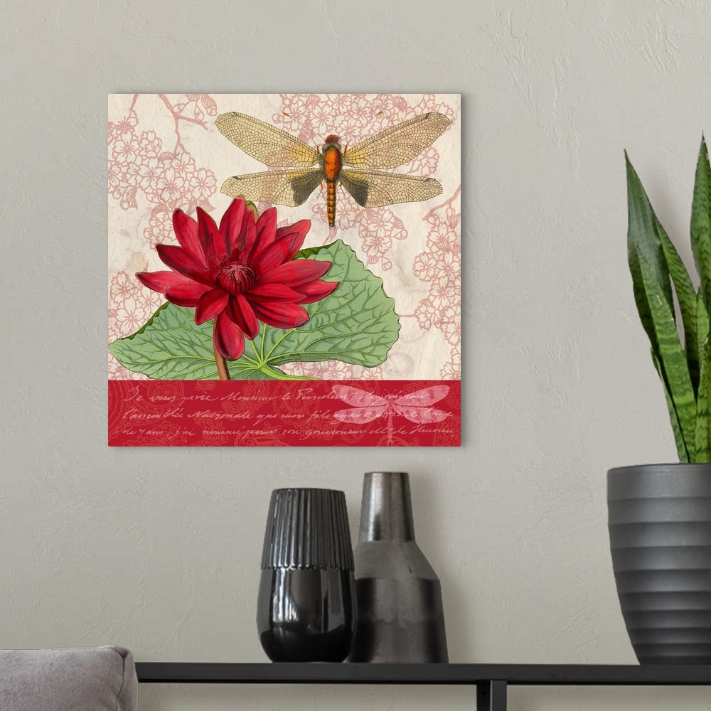 A modern room featuring Dragonflies and Water Lilies I