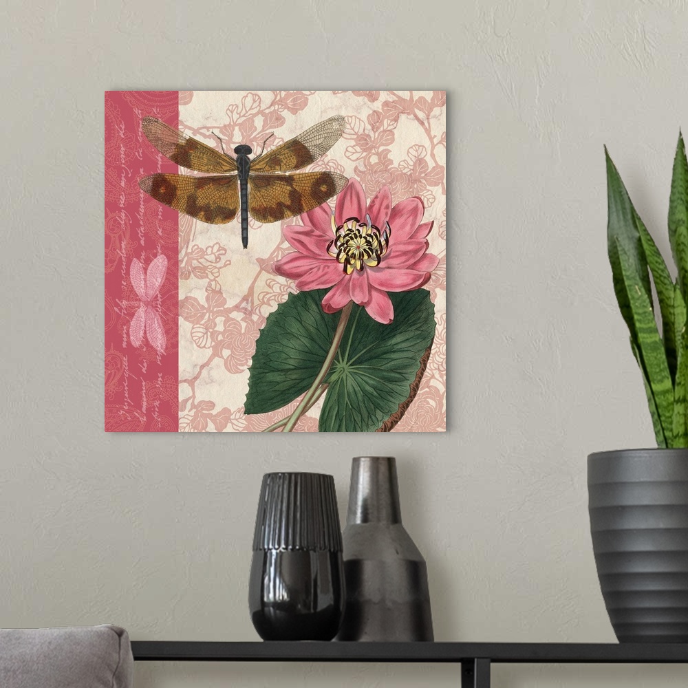 A modern room featuring Dragonflies and Water Lilies II