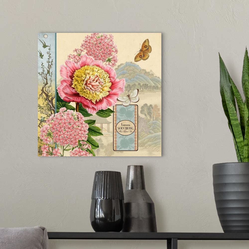 A modern room featuring Peony Landscape I