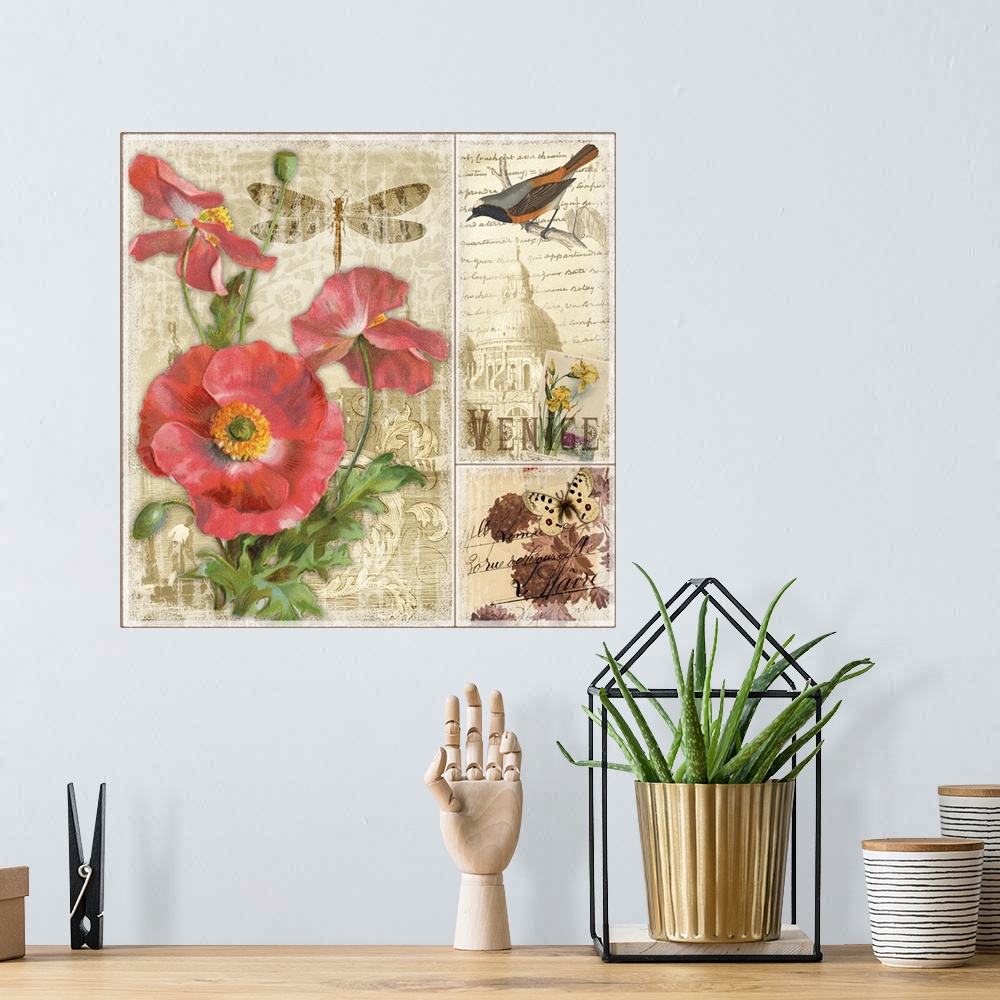 A bohemian room featuring Pink Botanical Poppy