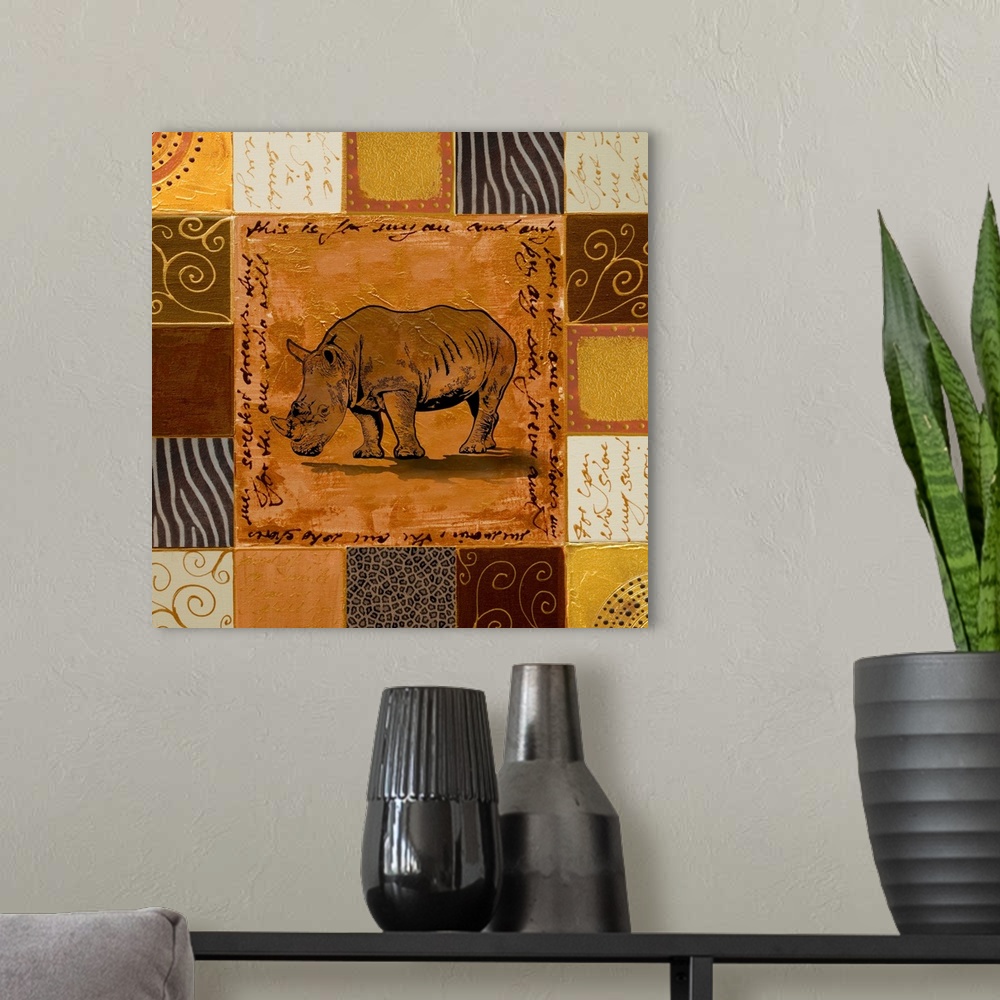 A modern room featuring African Collage I