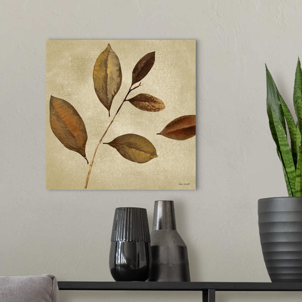 A modern room featuring Antiqued Leaves I