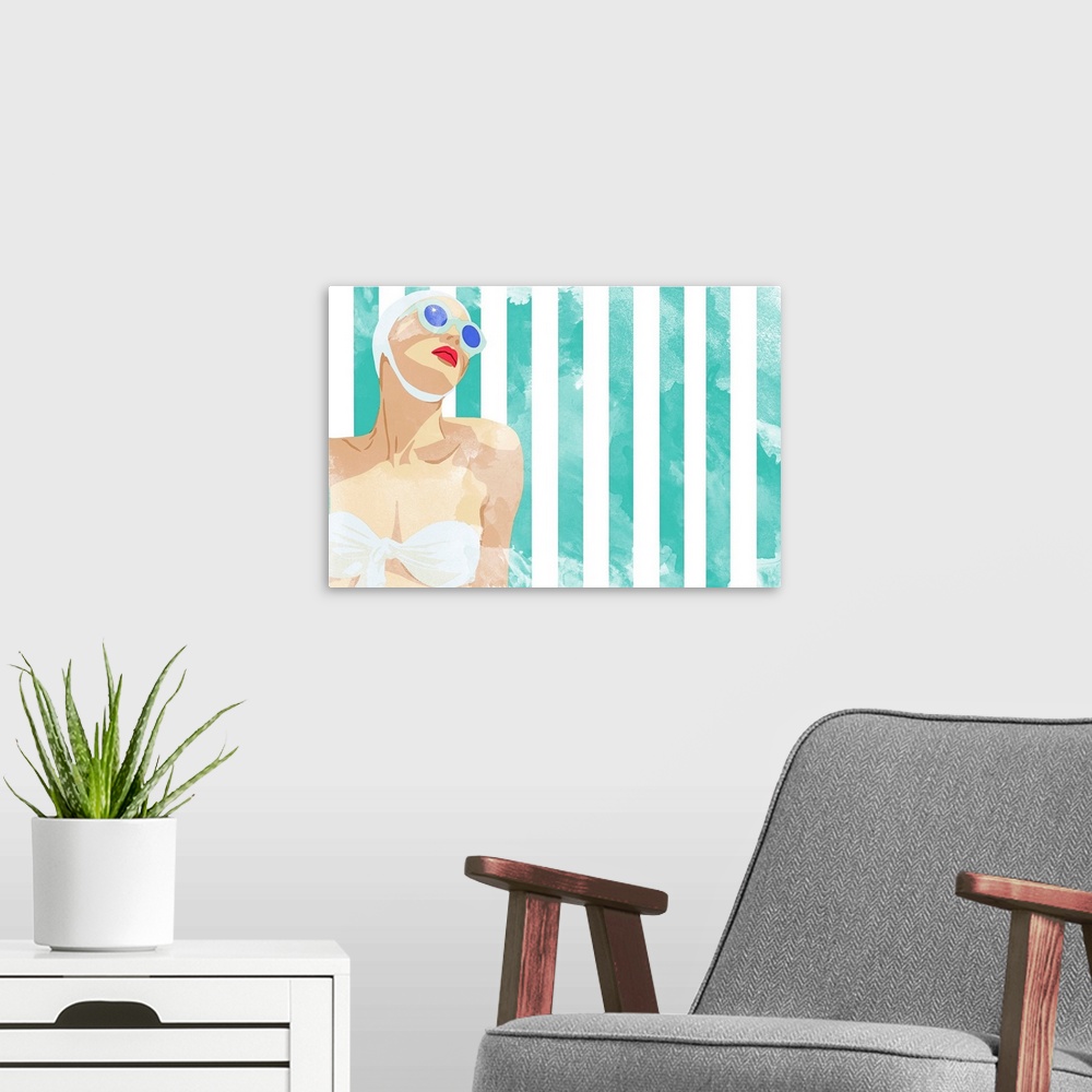 A modern room featuring Bathing Beauty On Teal Towel