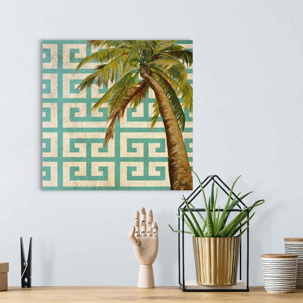A bohemian room featuring Beach Palm Turquoise Pattern II