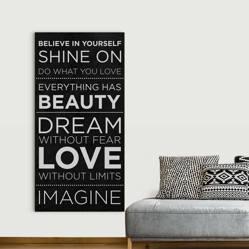 A bohemian room featuring Believe in Yourself
