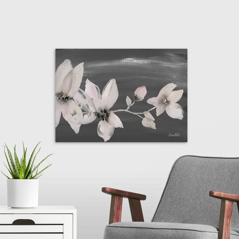 A modern room featuring Blooming Whispers on Chalkboard I