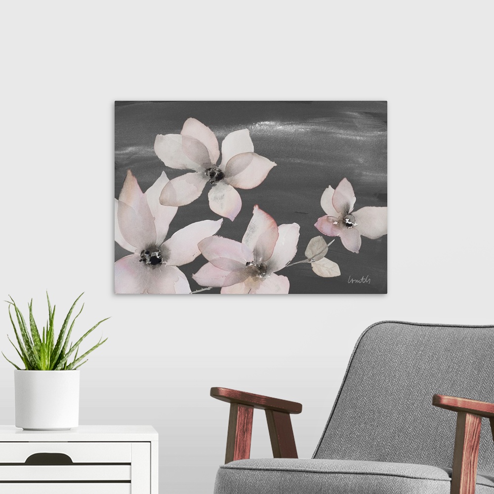 A modern room featuring Blooming Whispers on Chalkboard II