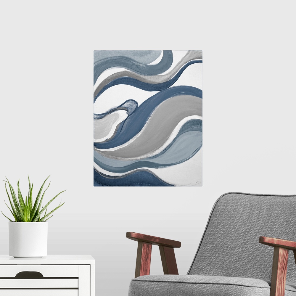 A modern room featuring Blue Curves Abstract