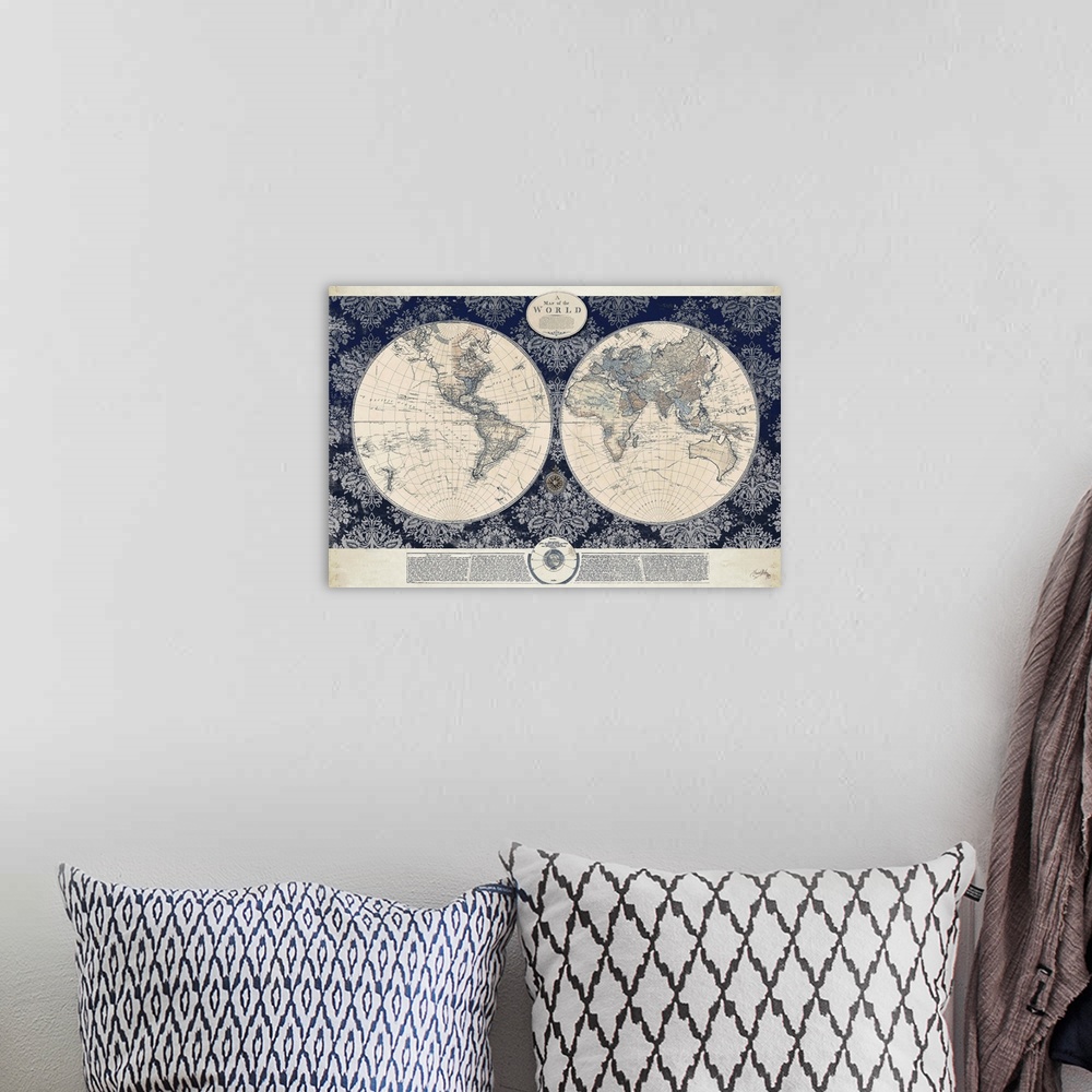 A bohemian room featuring Blue Map of the World