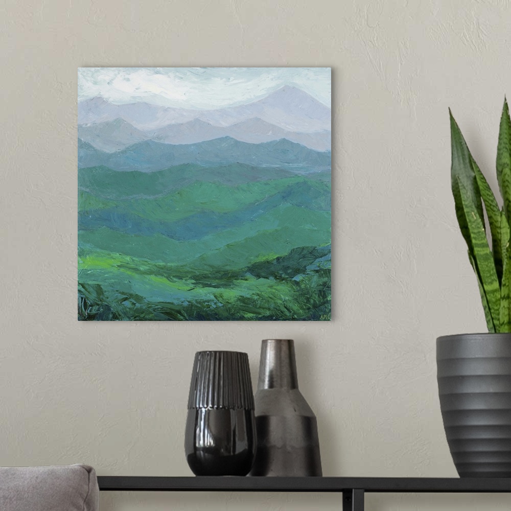A modern room featuring Landscape painting of the Great Smokies in North Carolina and Tennessee.