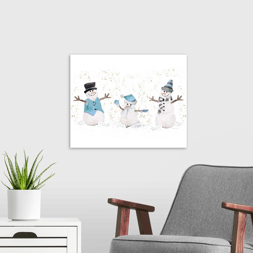 A modern room featuring Blue Snowman Trio