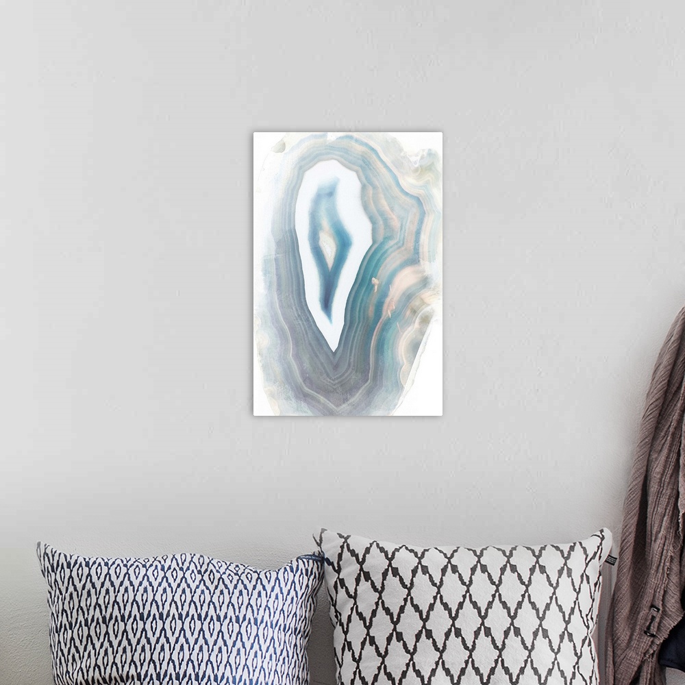 A bohemian room featuring Watercolor painting of a blue polished agate stone.
