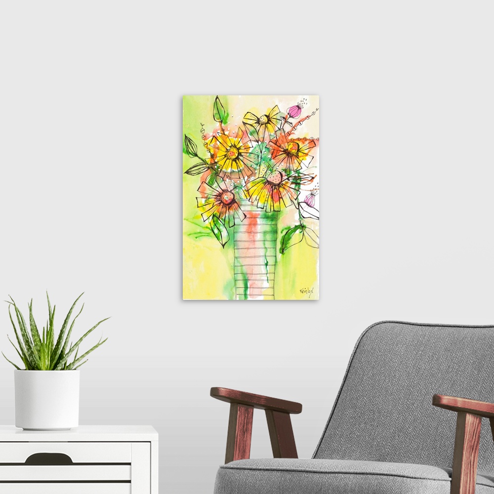 A modern room featuring Bursting Wildflowers in Vase
